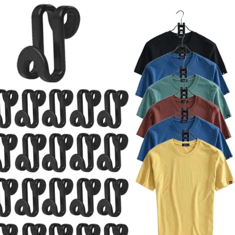 Closet Organization Space Saving Cascading Hanger Hook Set of 20 - All Black